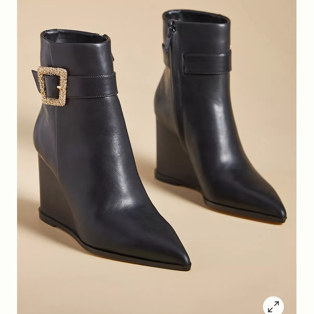 Sam Edelman Black Ankle Boots with Gold Buckle - Picture 7 of 13